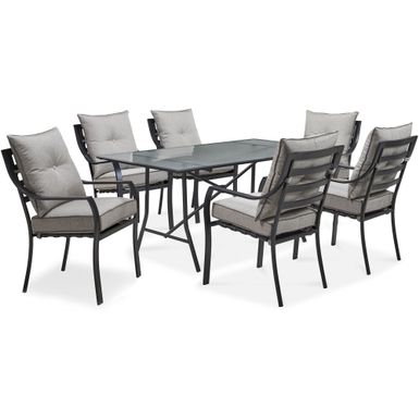 Lavallette 7-pc Dining Set (Glass Table + 6 Cushion Chairs)