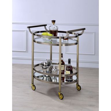 ACME Lakelyn Serving Cart, Brushed Bronze & Clear Glass