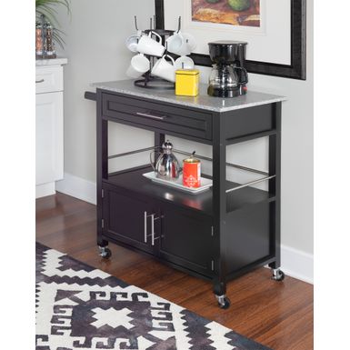 Chestley Kitchen Cart With Granite Top Black