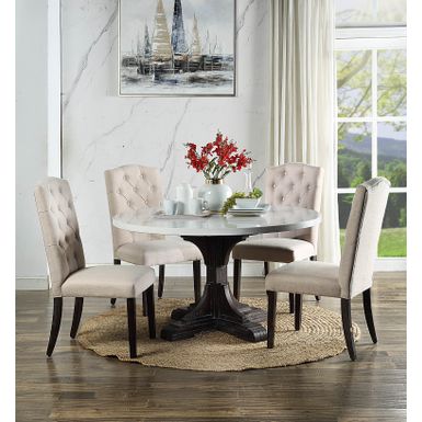 ACME Gerardo Dining Table, White Nature Marble Top & Weathered Espresso