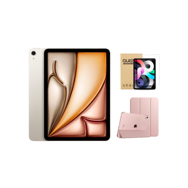 Apple - 11-inch iPad Air (Latest Model) M2 chip Wi-Fi 128GB - Starlight With Rose Gold Case Bundle