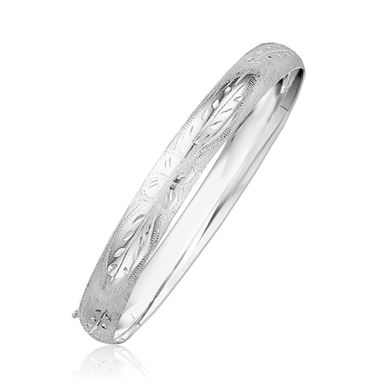 Classic Floral Carved Bangle in 14k White Gold (8.0mm) (7 Inch)