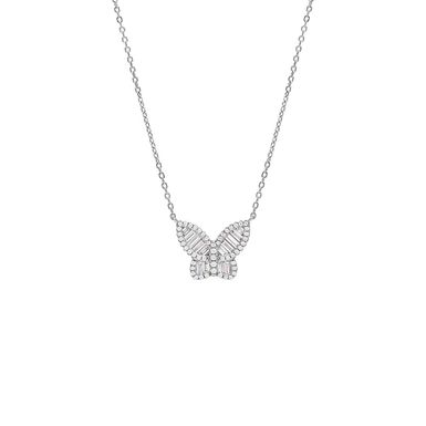 Large Pave X Baguette Butterfly Necklace