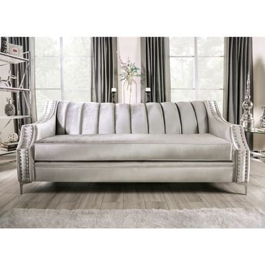 Transitional Nailhead Trim Sofa in Silver