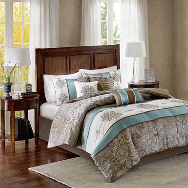 Blue Caroline Jacquard 7 Piece Comforter Set, King