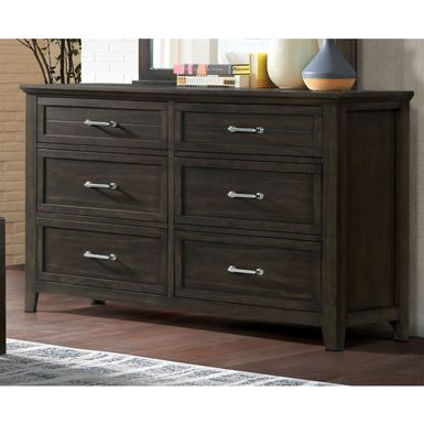 Transitional Walnut 58-inch Wide 6-Drawer Solid Wood Dresser