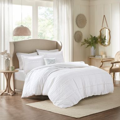 White Celeste 4 Piece Microfiber 2-in-1 Duvet Set, Full/Queen