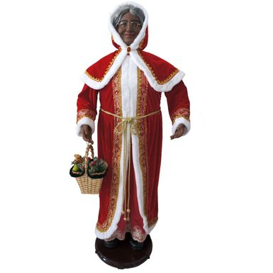 Christmas Time 58-In. African American Dancing Mrs. Claus with Hooded Cloak and Basket, Animated Indoor Christmas Holiday Home Decor