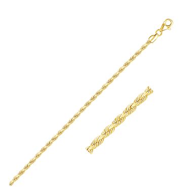 2.5mm 10k Yellow Gold Solid Diamond Cut Rope Bracelet (9 Inch)