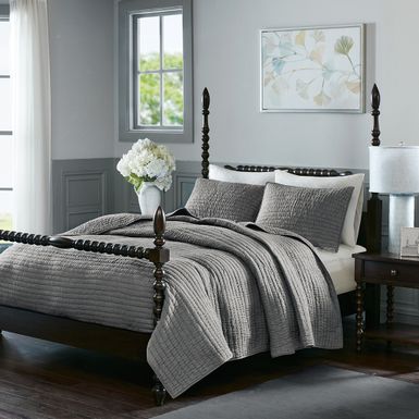 Grey Serene 3 Piece Hand Quilted Cotton Quilt Set Full/Queen