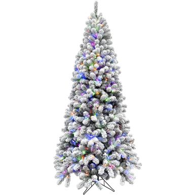 Fraser Hill Farm 6.5' Alaskan Flocked Christmas Tree - Multi LED Lights, EZ Connect, Remote