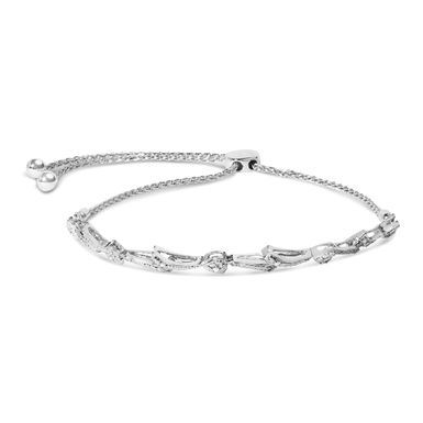 .925 Sterling Silver Diamond Accent Heart and Wave Link Bolo Bracelet (I-J Color, I2-I3 Clarity) - 6" to 9" Adjustable