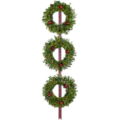 Fraser Hill Farm 3PC 24" Holly Berry Wreath Set - Clear LED Lights, Battery Box