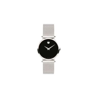 Movado  - Ladies Museum Classic Silver-Tone Stainless Steel Mesh Watch Black Dial