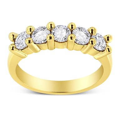 14K Yellow Gold Plated .925 Sterling Silver 1.0 Cttw Shared Prong-set Round Diamond 5 Stone Band Ring (J-K Color, I1-I2 Clarity) - Size 6