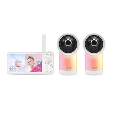 VTech - 2 Camera 1080p Smart WiFi Remote Access 360 Degree Pan & Tilt Video Baby Monitor with 5" Display, Night Light - white