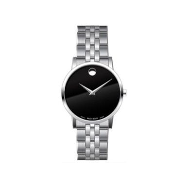 Movado  - Mens Museum Classic Silver-Tone Stainless Steel Watch Black Dial