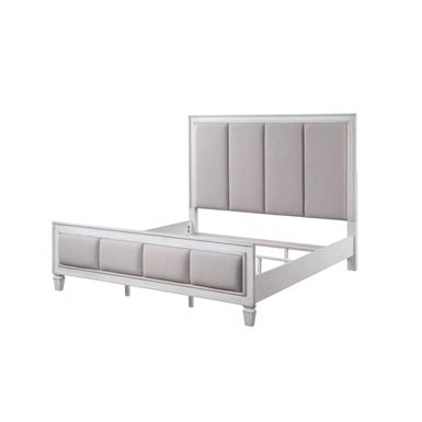 ACME Katia CK Bed, Light Gray Linen, Rustic Gray & Weathered White Finish