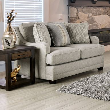 Transitional Grey Fabric Upholstered Stain-Resistant Loveseat - Grey/Gold