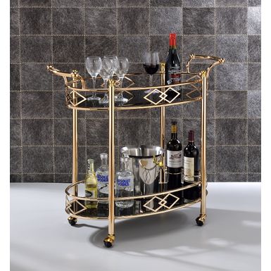 ACME Ottesen Serving Cart, Gold & Black Glass