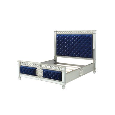 ACME Varian Queen Bed, Blue Velvet & Mirrored