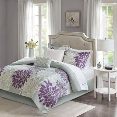 Purple Maible 9 Piece Comforter Set with Cotton Bed Sheets Queen