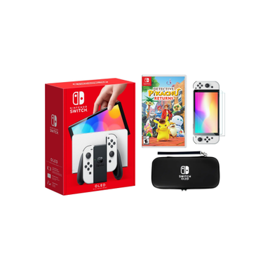 Nintendo Switch OLED White + Detective Pikachu Returns Bundle with Accessories