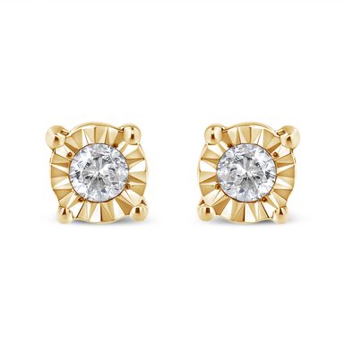 10K Yellow Gold Plated .925 Sterling Silver 1/10 Cttw Round Brilliant-Cut Diamond Miracle-Set Stud Earrings (J-K Color, I3 Clarity)