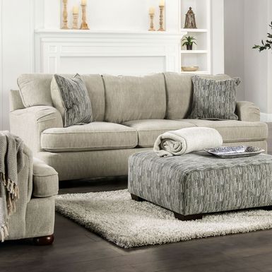 Traditional Chenille Upholstered Sofa in Cream