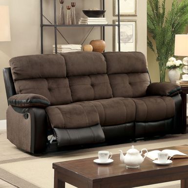 Transitional Faux Leather Reclining Sofa in Brown and Black