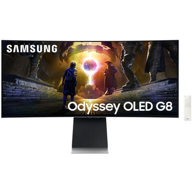 Samsung - 34" Odyssey OLED G8 Curved Ultra-WQHD 175Hz 0.03ms FreeSync Prem Pro G-Sync Compatible Smart Glare Free Gaming Monitor - Silver