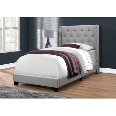 Bed - Twin Size / Grey Linen With Chrome Trim