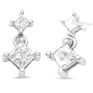 14K White Gold 3/8 Cttw Princess-Cut Diamond Double Dangle 2 Stone Stud Drop Earrings for Women (I-J Color, I2-I3 Clarity)