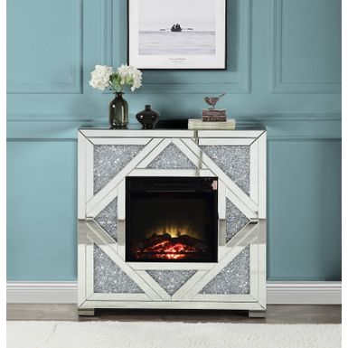 ACME Noralie Fireplace, Mirrored & Faux Diamonds