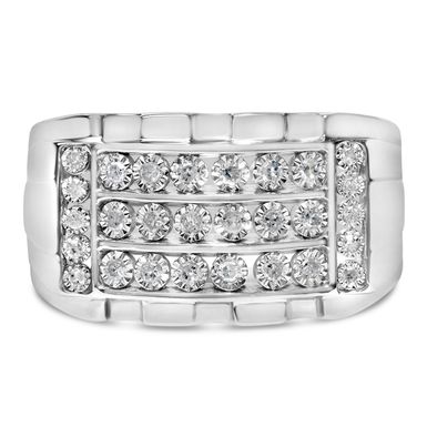 .925 Sterling Silver 1/4 Cttw Diamond Three Row Channel Band Ring (I-J Color, I3 Clarity) - Size 9