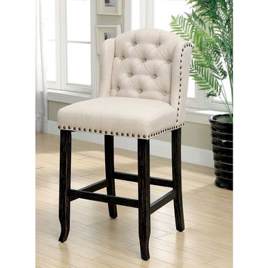 Rustic Fabric Bar Chairs in Antique Black/Ivory (Set of 2)