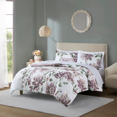 Mauve Alice Floral Comforter Set with Bed Sheets, Queen