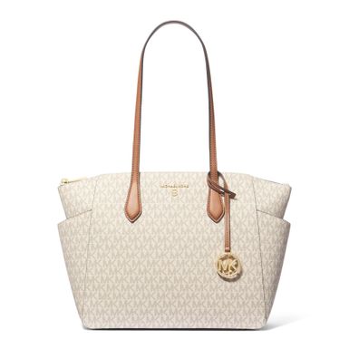 Michael Kors Marilyn Signature Medium Top Zip Tote-Vanilla/Acorn