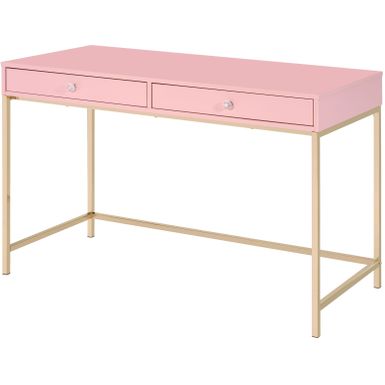 ACME Ottey Writing Desk, Pink High Gloss & Gold Finish