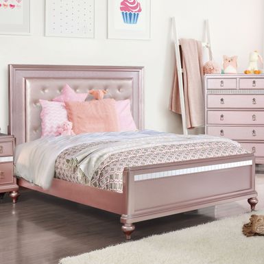 Contemporary Solid Wood Tufted Queen Panel Bed in Rose Gold