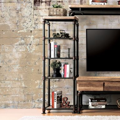 Industrial Metal Pier Cabinet in Antique Black/Natural Tone