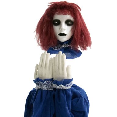 Animatronic Pop-up Haunted Doll with Lights and Sound, Indoor or Covered Outdoor Halloween Decoration