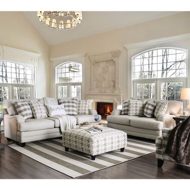 Transitional Fabric 2-Piece Sofa Set in Light Gray