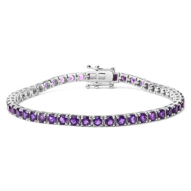 .925 Sterling Silver 7 3/8 Ctw Created Purple Amethyst Tennis Bracelet -7.25" Inches