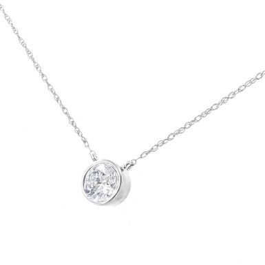 .925 Sterling Silver 1/10 Cttw Round-Cut Diamond Bezel 18" Pendant Necklace (J-K Color, I1-I2 Clarity)