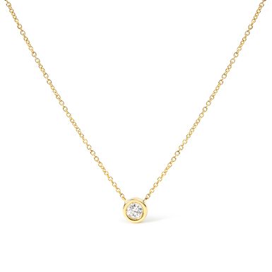 10K Yellow Gold 1/10 Carat Round Brilliant-Cut Diamond Modern Bezel-Set Solitaire 16"-18" Pendant Necklace (H-I Color, SI2-I1 Clarity)