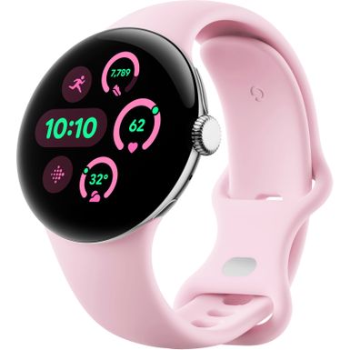 Google - Pixel Watch 3 (41mm) Smartwatch with Rose Quartz Band - Wi-Fi - Polished Silver