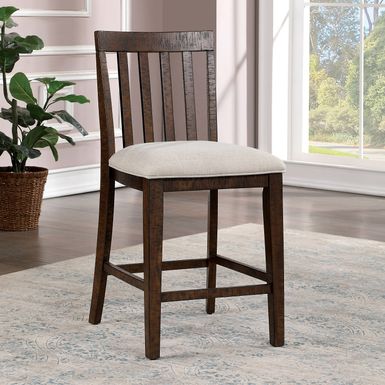 Rustic Wood Padded Counter Height Chairs in Rustic Oak/Beige (Set of 2)