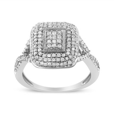 .925 Sterling Silver 1/2 Cttw Round-Cut Diamond Cluster Cushion Ring (I-J , I1-I2) - Size 6