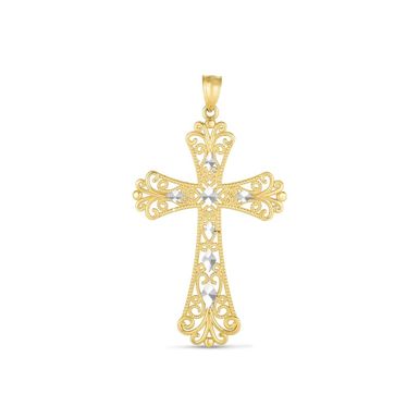 14k Two Tone Gold High Polish Diamond Cut Cross Pendant